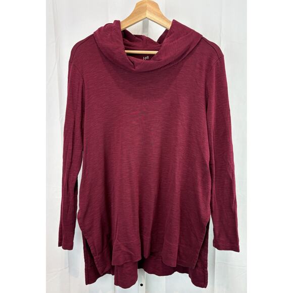 J. JILL Petite M PM Pima Cowl Neck Tunic Top Long Sleeve Side Slit Wine Red - Picture 1 of 8
